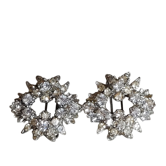 Vintage Elegant Silver Crystal Earrings Clip On - Picture 11 of 14